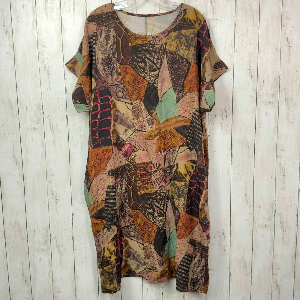 Ornella‎ Caftan NWT Women's Multicolor Abstract Geometric Caftan Dress OS